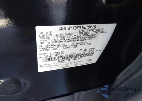 2012 Lincoln Mks Ecoboost z USA, uszkodzony, nr VIN 1LNHL9FT6CG802401